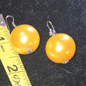 Golden Pearl Large Drop Earrings Faux South Sea Pearl